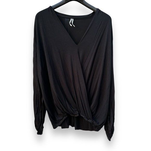 Anthropologie Kesia Drape Surplice Satin Sleeve Top Blouse Boho M - Picture 2 of 8